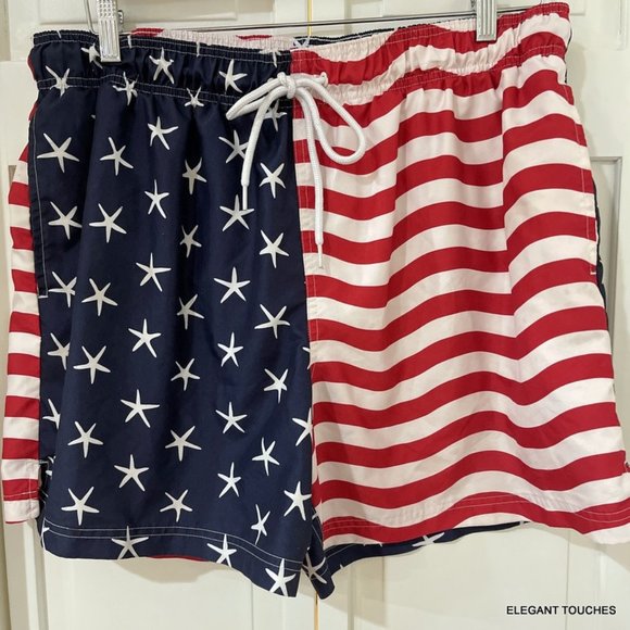 Patriotic Men's Swim Trunks XL Stars and Stripes Shorts Mesh Lined Drawsting NEW - Picture 1 of 7